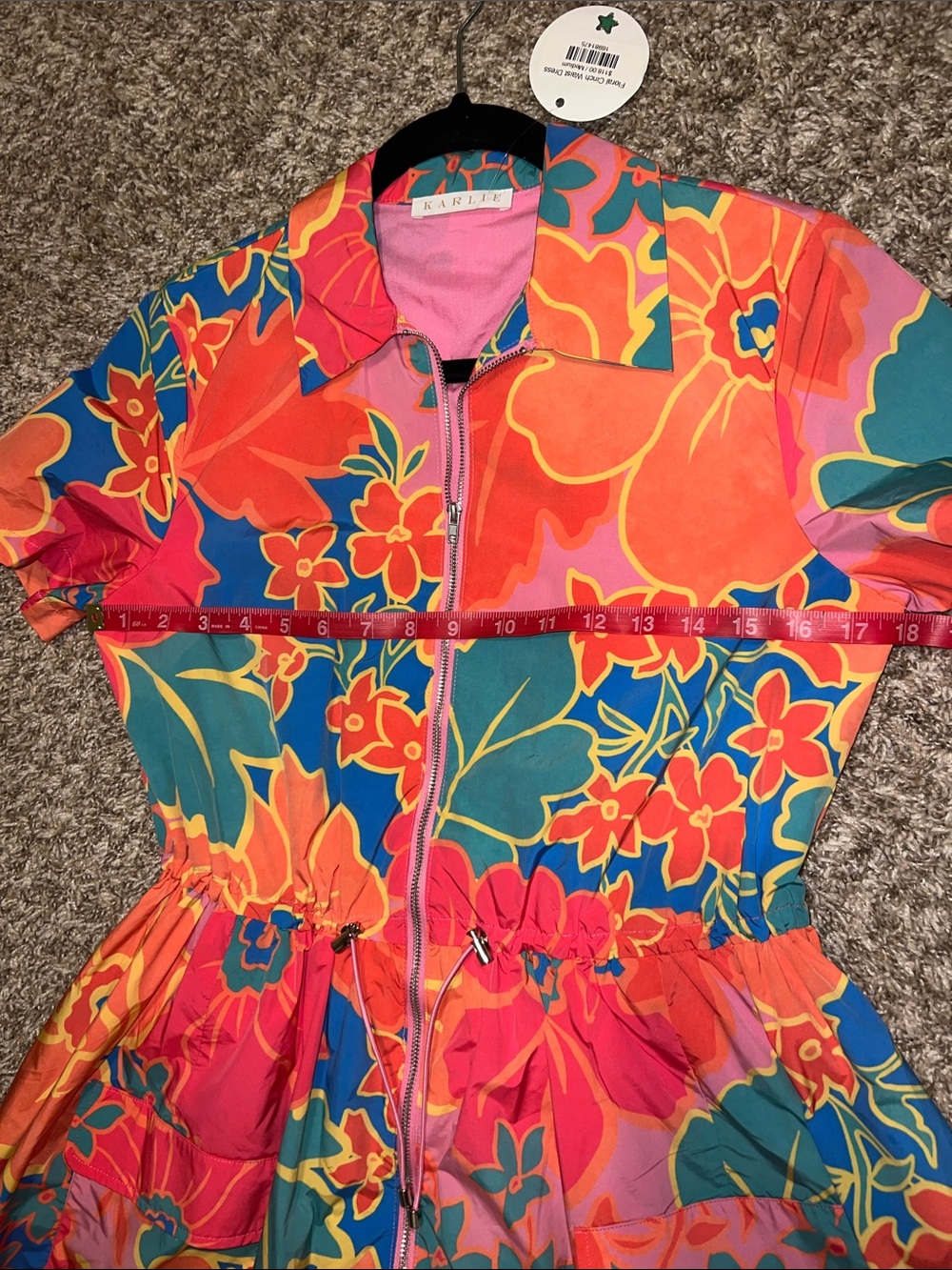 KARLIE Large Floral Weekend Cinch Waist Dress Size M -Super flattering and cute! - Picture 12 of 15